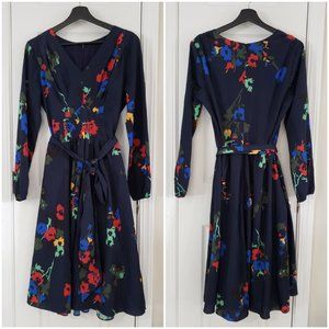 Eshakti Basque-cut Bodice Dark Blue Floral Dress